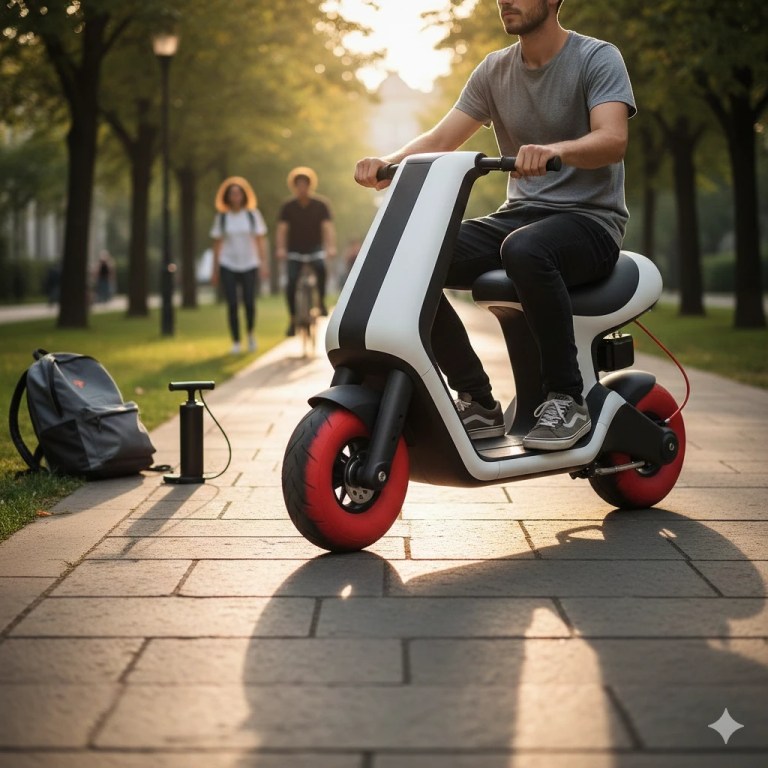 O segredo do scooter inflável Poimo que cabe na mochila