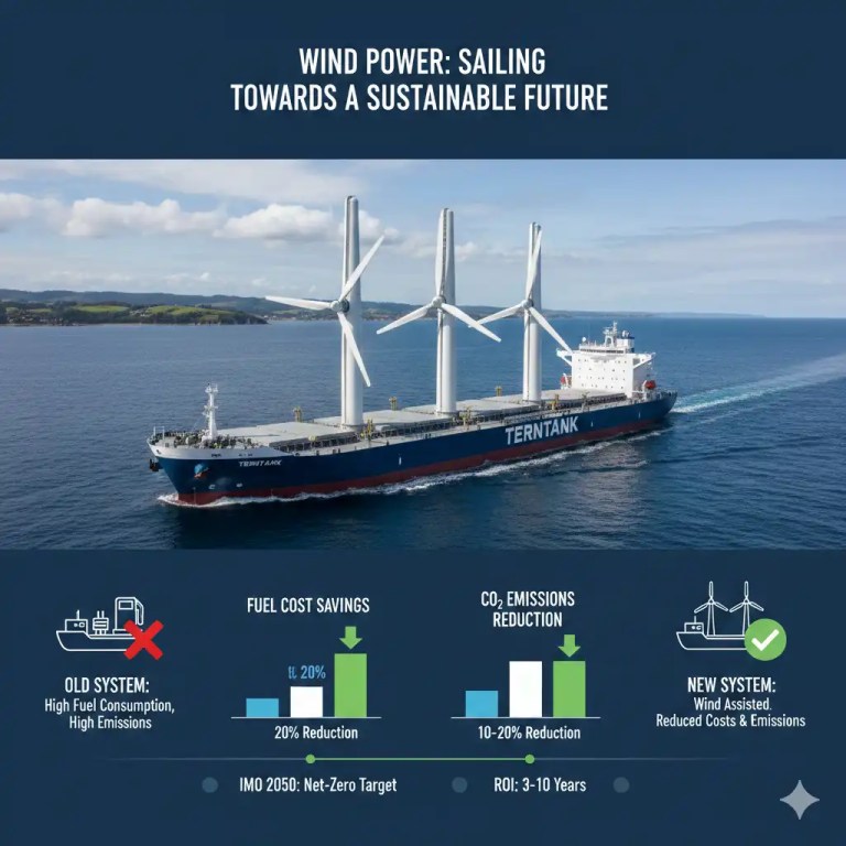 Propulsão a vento reduz custos e emissões no setor naval