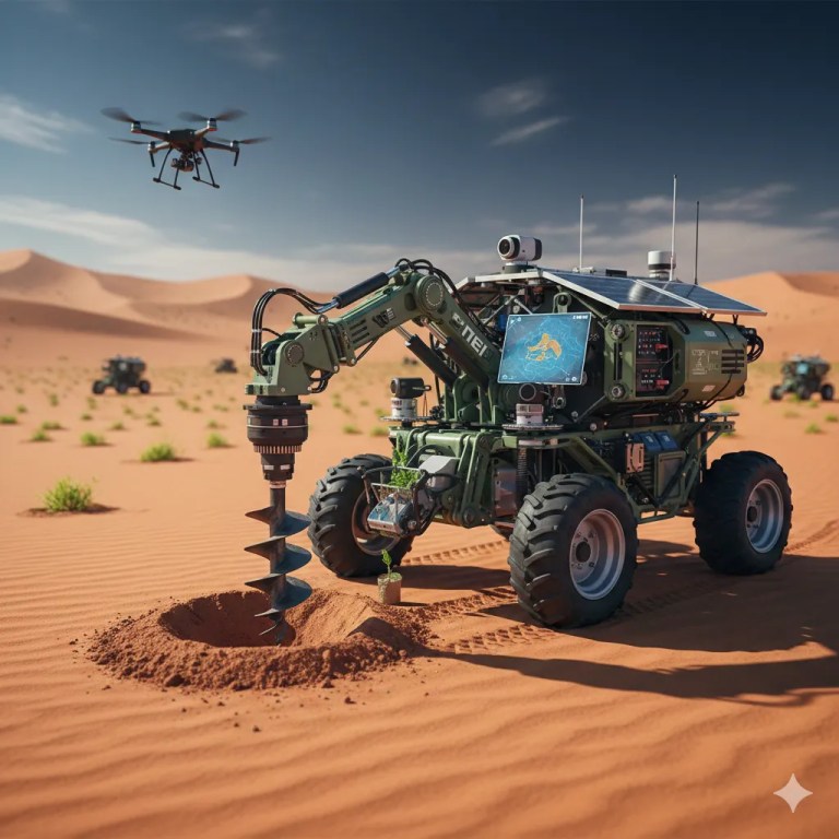 Robô plantador de árvores reduz custos em 70% no deserto