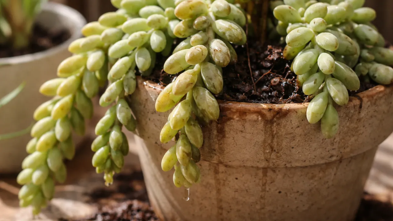 5 sinais sutis da suculenta rabo-de-burro que revelam excesso de água antes que as folhas comecem a cair