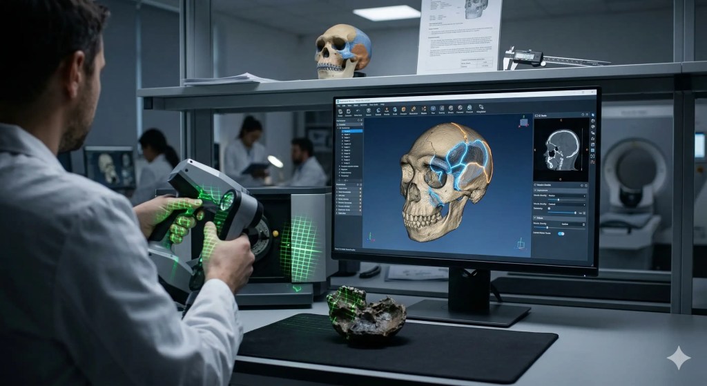 A nova face da pré-história via reconstrução digital de fósseis.