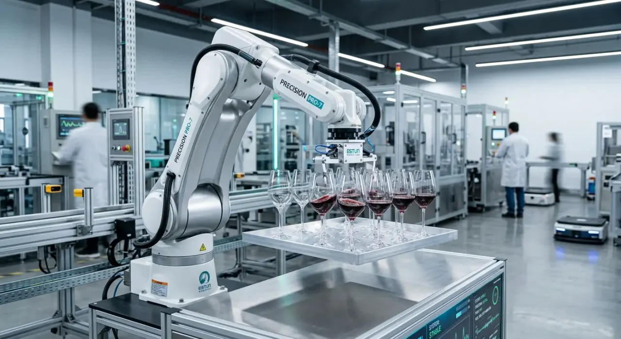Robôs equilibram taças de vinho em teste de precisão