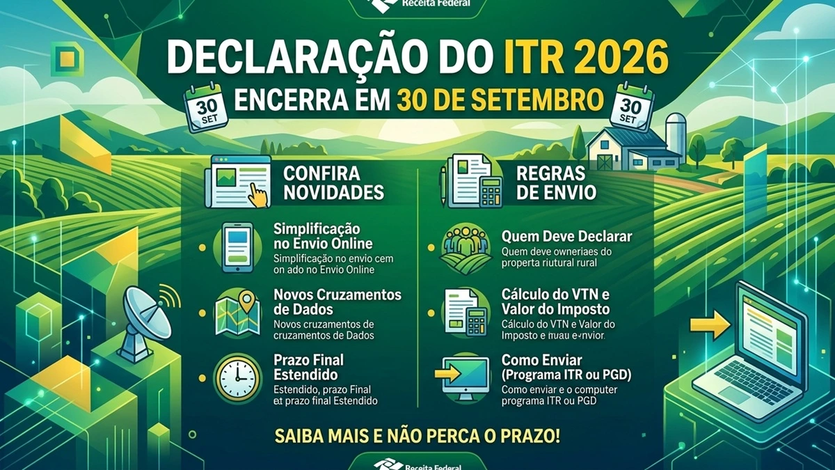 Declaração do ITR 2026 encerra em 30 de setembro; Confira novidades e regras de envio